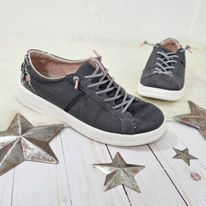 Hey Dude Karina slip on sneakers Jet Black gray pink snakeskin women's size 7